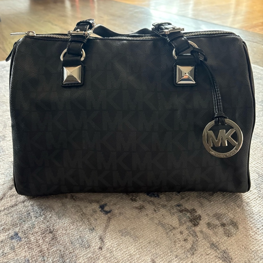 Michael Kors Black Signature Handbag Grayson Large Satchel